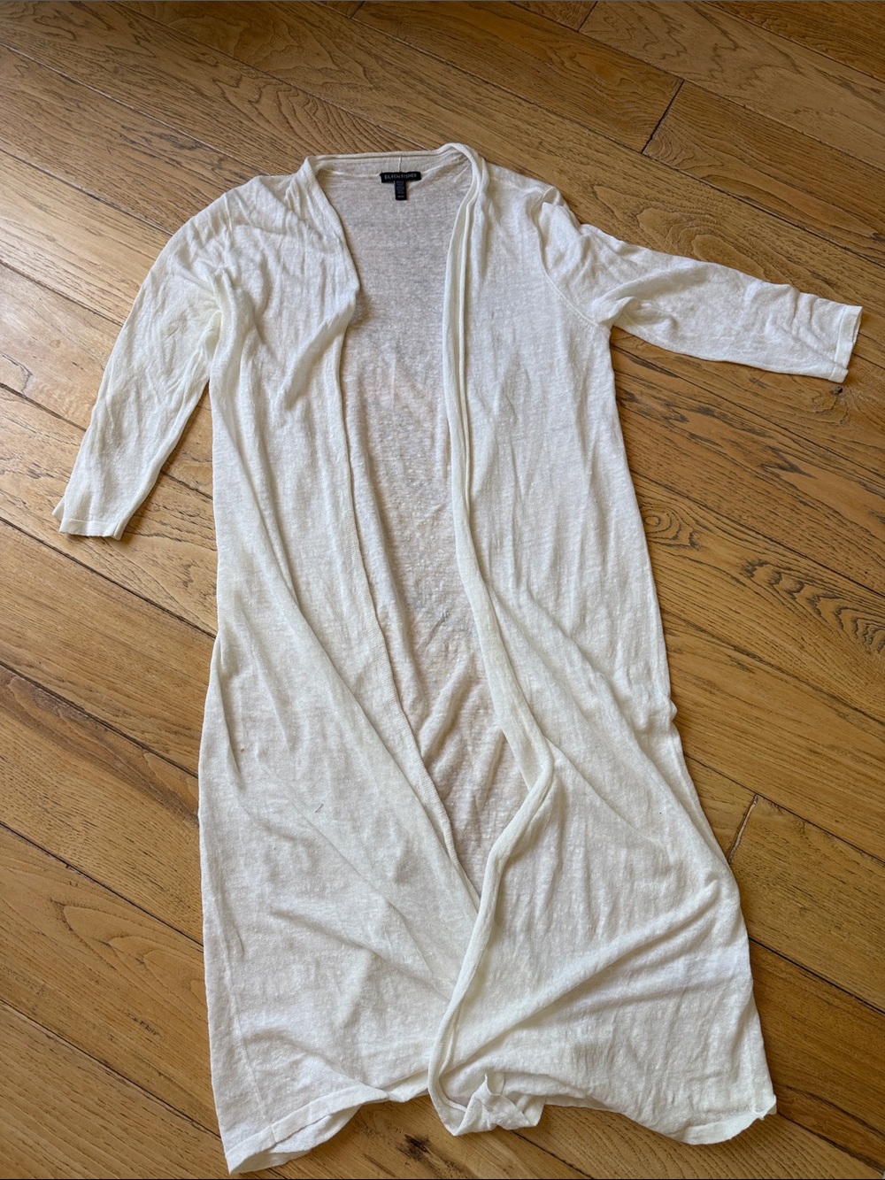 Eileen Fisher Long White Light Organic Linen Cardigan - Picture 2 of 4